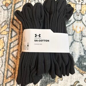 NEW Under Armour UA Cotton Crew Socks 6 Pack Black Size LG Cushion Arch Support